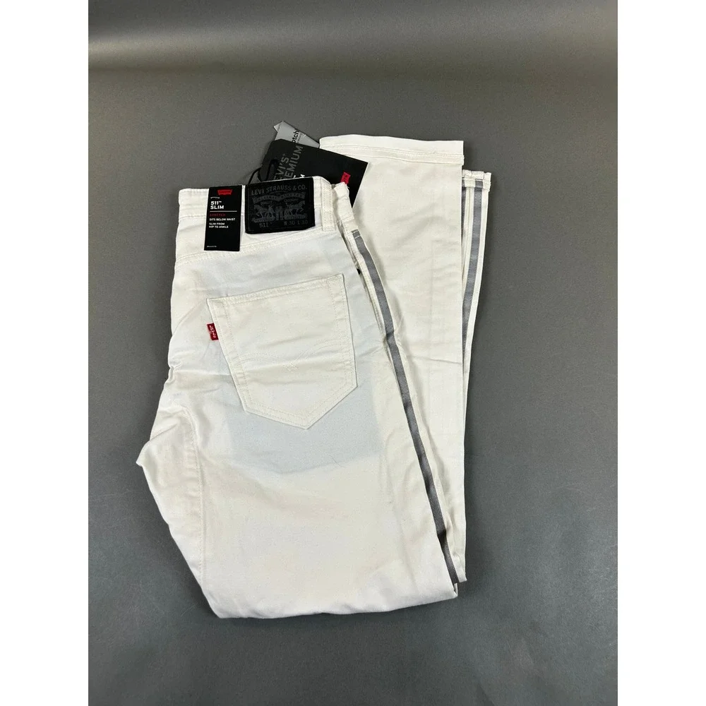 Levis Premium 511 Slim White Jeans Grey Side Stripe Stretch Denim 30x30 NEW